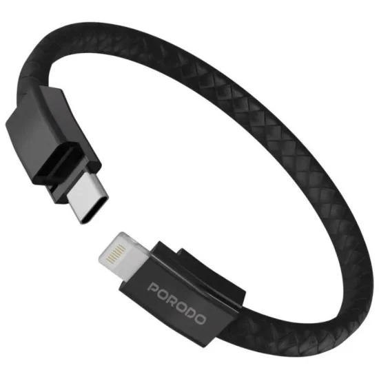 Porodo Usb-C To Lightning Wristband Cable With Magnetic Steel Clasp - Black